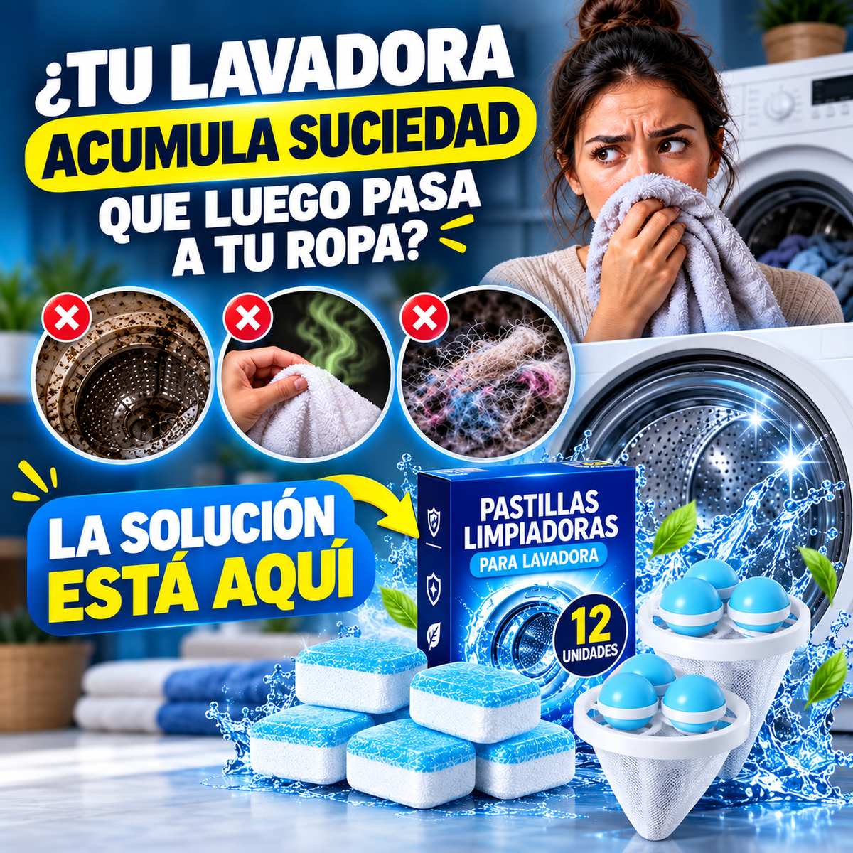 🔥 SUPERCOMBO™ | Caja x 12 Pastillas Limpiadoras + 2 Filtros Atrapa Pelusas 🧼